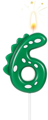 TOYMIS Candele Numero Compleanno, Candela Dinosauro 7cm Candele Torta Compleanno Candela Compleanno Dinosauro per Decorazione Festa Tema Candela Dinosauro Torta(Numero 6)