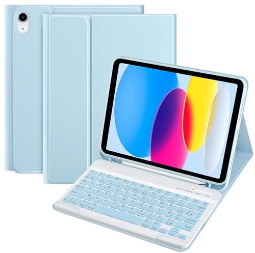 TQQ Coque Clavier pour iPad 10/11 Ème Generation (10.9 Pouces 2022/11 Pouces A16 2025), AZERTY Français Layout, Clavier Bluetooth Détachable pour iPad 10eme/11eme