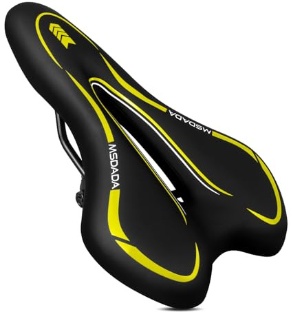 MSDADA Sella per Bicicletta Comoda, Cuscino per Sedile in Gel Impermeabile – Sellino Ergonomico per MTB, BMX, Bici da Strada, Mountain Bike, Dirt Bike, Adatto per Donne e Uomini (Giallo)