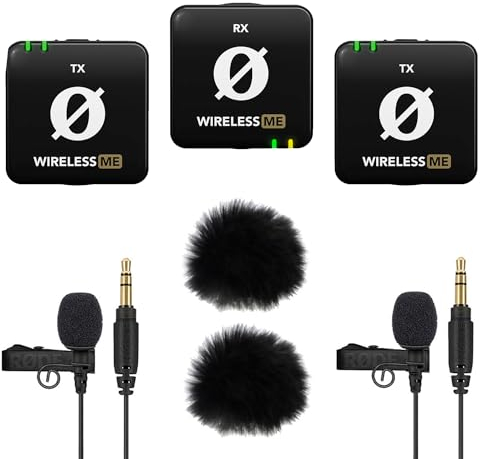 Rode Wireless ME Dual Microphone Radio System + 2 x Lavalier GO + 2 x Keepdrum Fur Wind Protection