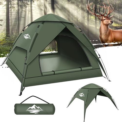 Camping Zelt, Automatisches 2 Personen Doppellagiges Camping Zelt Pop Up, Wasserdicht & Winddicht Campingzelt DREI Schicht Kuppelzelt, Große 3 Jahreszeiten Zelt für Trekking, Familien