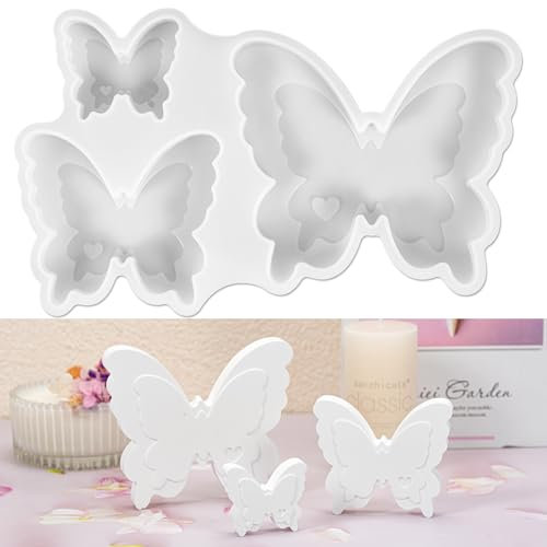 Silikonform Schmetterling, Silikonform Ostern Frühling, 3D Silikonformen Gießformen Frühling Schmetterling, Gießformen Silikon Frühling Giessform Silikon für DIY Handwerk (3-in-1)