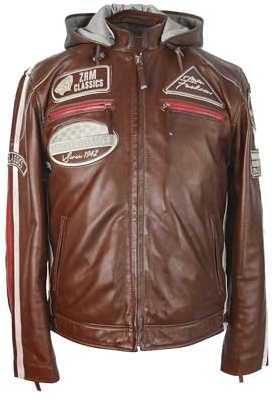 Zerimar Äkta läderjacka för män, snygg bikerjacka för män, hållbart läder, klassisk motorcykelstil, premiumkläder, Nv brun, M