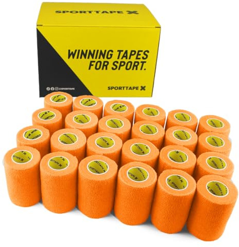 SPORTTAPE Self-Adhesive Cohesive Bandage, 24 Rolls - 7.5cm x 4.5m, Orange | Compression & Vet Wrap for Dogs, Horses, Sports Stretch Tape for Football, Ankles, Joints, Fingers, Wrists & Sock Tape