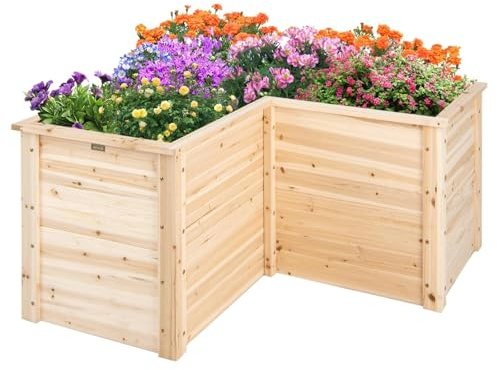 RELAX4LIFE Fioriera da Esterno, Orto Rialzato da Esterno con Fondo Aperto, Fioriera in Legno di Abete per Verdure, Fiori e Erbe, per Giardino, Terrazzo e Prato (Naturale, 120×120×63cm)