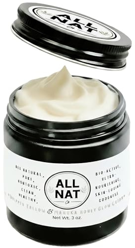 All Nat Whipped Beef Tallow & Manuka Honey Face Cream – Hydrating, Clean Beauty Moisturizer for Sensitive Skin, Natural Skincare, 3.0 oz