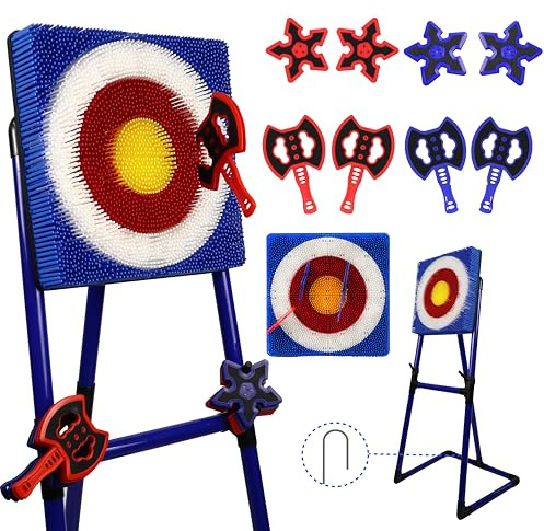 BunnyBoo Family Axe Throwing Game for Backyard Fun | Safe Bristle Target Set with 4 Axes & 4 Darts for Kids & Adults | Lightweight & Portable for Carnival, Camping, Party and Indoor/Outdoor Games
