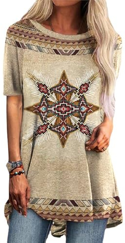 Camiseta occidental para mujer, diseño étnico azteca, camisetas casuales, blusas de vacaciones, 21, XXL