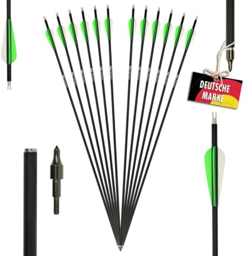 12 x Komplettpfeil | Drake Fire - 28-32 Zoll - Carbon-Hybrid-Pfeil, Anfängerpfeil, Bogenpfeil, Jagdpfeil, Pfeil für: Sportbogen, Recurvebogen, Compoundbogen, für Zielübungen im Freien (28 Zoll)