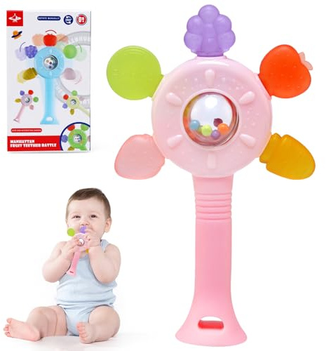 TonStyle Sonajeros y Juguetes Mordedor Montessori Bebés 0-12 Meses Educativos,Silicona Sensorial Denticion Sonajero Bebé 0 3 6 9 Meses,Juguete Sonajero Bebés 1 Año, Regalo Cumpleaños y Navidad