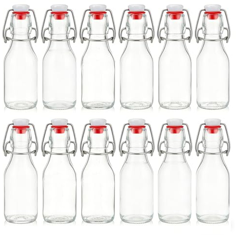 Veebmys Juego De 12 Botellas De Vidrio De Pequeña Capacidad (100 Ml/3,5 Fl Oz), Con Tapones a Presión, Aptas Para Envasar Aceites, Bebidas y Cerveza Artesanal