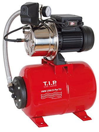 T.I.P. Hauswasserwerk Edelstahl mit Trockenlaufschutz (4.350l/h Fördermenge, 50m Förderhöhe, 5,0bar Druck, 1.200W, Installationsfertige Druckschaltung, 22lStahl-Druckkessel)HWW 1300/25 Plus TLS, 31158