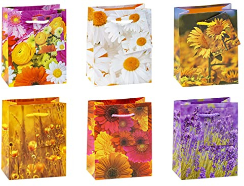 TSI Sac cadeau Série Fleurs, lot de 12, taille : petit (14 x 11 x 6,5 cm), N° d'art. 84023