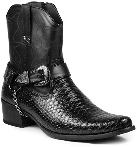 Metrocharm Diego-01 Men's Belt Buckle Chain Strap Western Cowboy Boots (12, Black)