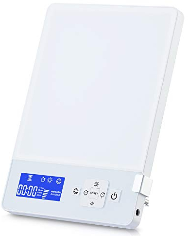 Aourow Tageslichtlampe LED 10000 Lux mit 5 Helligkeitsstufen Dimmbar,Simuliert Tageslicht/Lichtdusche/Sonnenlicht mit Einer Lichtintensität von 10,000 Lux,Kaltes Weiß und Blau