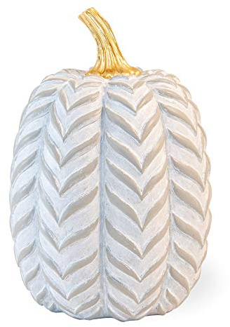 Decorative Pumpkin Figurine, 5.5 x 7.5-Inches, Grey Chevron