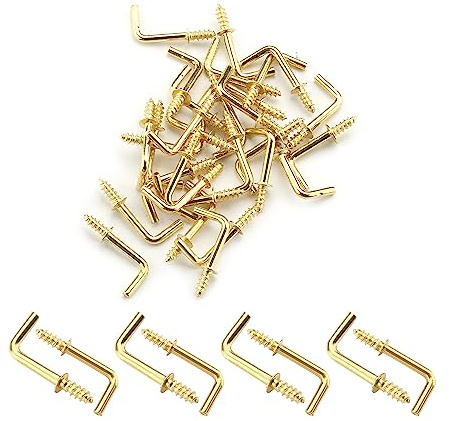 MroMax Lot de 40 crochets autotaraudeuses à vis à 7 formes de 2,5 cm de longueur totale en acier au carbone plaqué cuivre - 25 x 10 mm (L x l) - Pour la maison, le travail, le bureau - Jaune