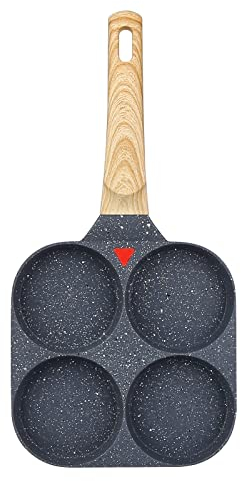 32nd 4 Hole Aluminium Non-Stick Egg Frying Pan for Gas, Electric & Induction Hobs, with Detachable Wooden Handle