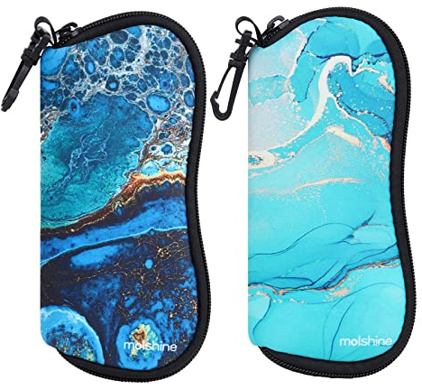 molshine 2 Pezzi Custodia Morbida per Occhiali da Sole,Custodia per Occhiali con Cerniera in Neoprene,Borsa per Occhiali Portatile con Gancio per Donna Uomo