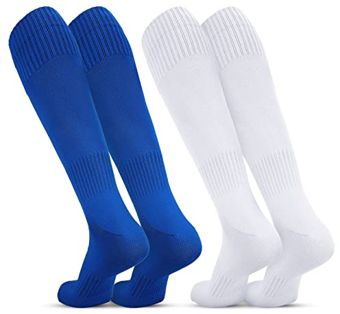 2 Pairs Football Socks for Men, Breathable Knee High Socks Sports Sports Training Soccer Socks Plain Football Socks for Adults Rugby Hockey Running Gym Workouts (UK 6-11)