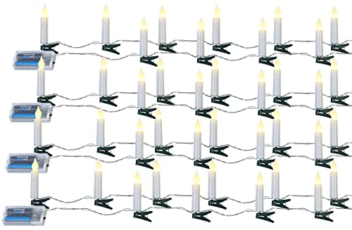 PEARL Baumkerzen mit Kabel: 4er Set LED-Lichterkette, 10 Kerzen, Timer, Batteriebetrieb, 130 cm (Kerzen-Lichterkette Weihnachtsbaum, LED-Lichterkette Kerzenform, Batterie Leuchten)