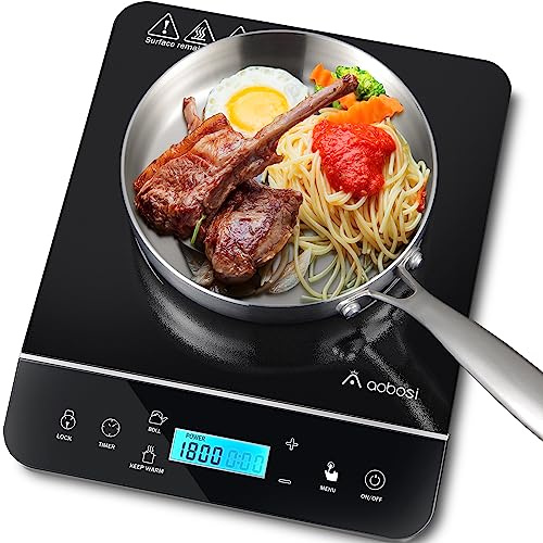 AAOBOSI Portable Induction Cooktop,1800W Induction Cooker with LCD Sensor Touch, Cooktop Burner Child Safety Lock & 10H Timer, 9 Power 10 Temperature Setting for Cooking