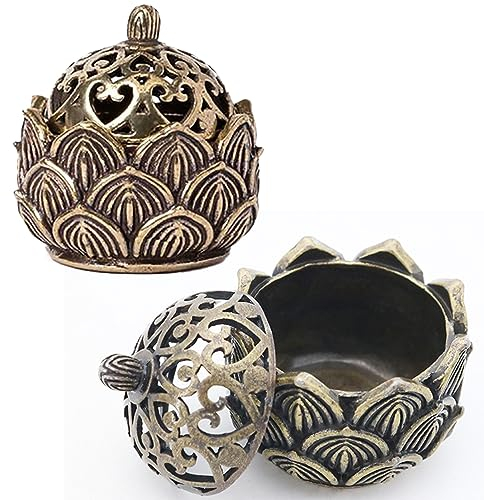 LEZED Brucia Incenso Loto Cono 2 Pezzi, 4cm Tibetano Bruciatore Vintage Mini Porta in Ottone per Sala Yoga, Sala Meditazione e Soggiorno da Tè Decorazione