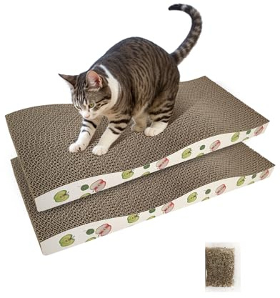 TIMHAKA Cat Scratching Board, Corrugate Cat Scratcher for Indoor Cats with Catnip, Cat Scratch Pad with Premium Scratch Textures Design, Cardboard Cat Scratcher with Double-Sided Usability (Pack of 2)