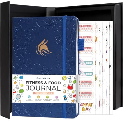 Clever Fox Fitness and Food Journal Premium – Guided Daily Workout, Meal & Weight Loss Tracker for Women & Men – Exercise Diet Planner (Mystic Blue)