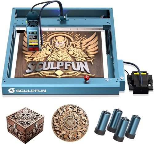 SCULPFUN SF-A9 40 W lasergravyrmaskin, 20/40 W utgångseffekt, lasergraverare med Air Asssit, 3 6000 mm/min, APP offline-gravyr, lågalarm, lasergravyrmaskin för trä, metall, akryl, läder