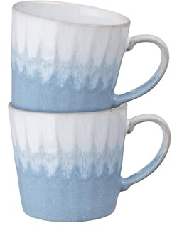 Denby - Reactive Light Blue Mug Set of 2-400ml Capacity - Dishwasher & Microwave Safe - Hot Drink, Coffee & Tea Mugs - Handcrafted Ceramic Stoneware Mugs with Glaze Effect - Chip Resistant Cups