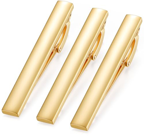 HONEY BEAR 2.12inch Set de 3 Clip Pasador de corbata Pisacorbatas, para Hombre Corbata de Tamaño Normal, 5.4cm (Oro brillante Con caja)