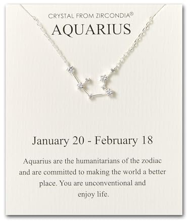 Philip Jones Aquarius Star Sign Zodiac Constellation Necklace and Quote Card with Zircondia® Crystals