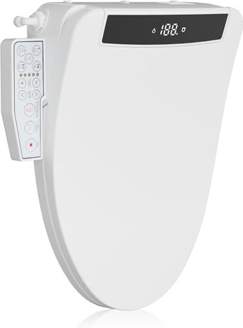 Hawkrown Electric Smart Toilet Seat, Upgraded Heated Bidet with Adjustable Instant Warm Water and Warm Dryer, Night Light, Slow Close Lid (Elongated (Side Arm Control))