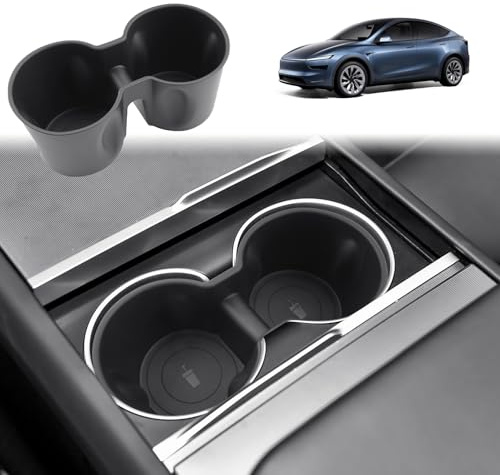 GAFAT Porte-Gobelet pour Tesla Model Y Juniper Standard 2025 2026/ Model 3 Highland 2024-2026, TPE Caoutchouc Souple, Console Centrale Organiseur Tapis Tesla Y 2025 Accessoires, Antidérapant, Antichoc