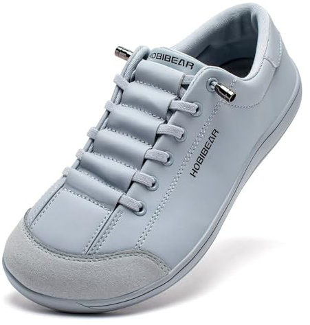 HOBIBEAR Chaussures minimalistes larges pour femmes et hommes effet pieds nus à enfiler avec semelle non surélevée, Gris/bleu, 43 EU