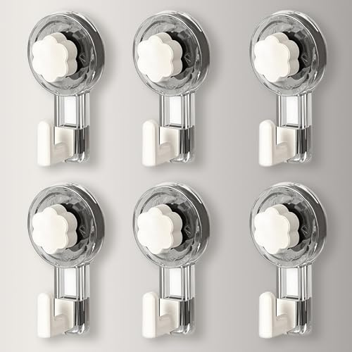 ATEWEITA Crochet Ventouse Salle De Bain, Porte Accroche Serviette Ventouse Sans Percage, Crochet Mural Sxtra Forte Suction Hooks pour Douche Cuisine Torchon Toilette (Gray+White, 11.2*6.2*4.3cm*6)