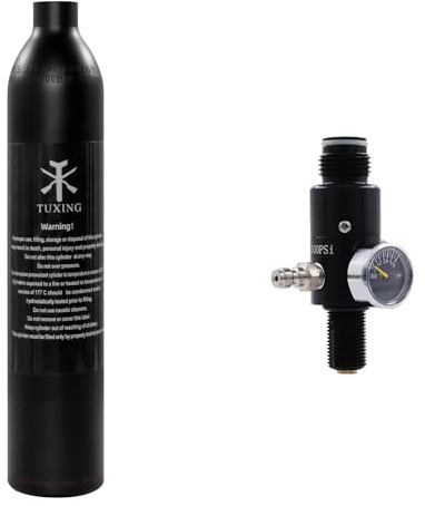 TUXING Paintball PCP 4500 PSI, serbatoio da 0,5 l, certificato CE, bottiglia in alluminio con regolatore paintball, valvola regolatrice, manometro, pressione di uscita: 2200 psi-M18 x 1,5