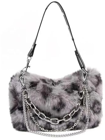 Plyschväskor för kvinnor vinter axelväskor för kvinnor lurvig underarmsväska kedja plysch kväll bärkasse handväska crossbody