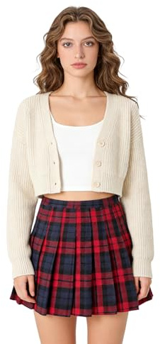 Hoerev Jupe Mini Plissée pour Femmes en Laine, avec Short Intégré, Chaude pour Le Temps Froid, Fermeture Éclair,FR 44,Tour de Taille 82cm,XXL