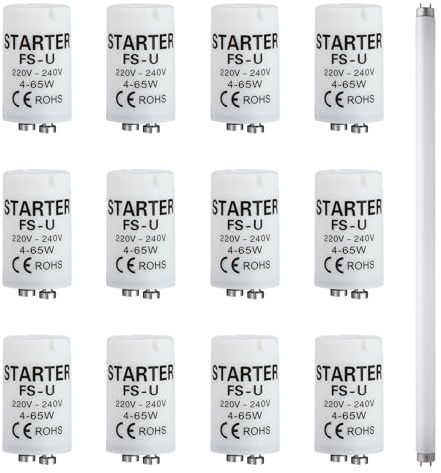 12 Piezas Cebador Tubo Fluorescente 4-65W 220-240V, Arrancador Universal para Led Alta Durabilidad, Lighting Starter para Iluminación Fluorescente Doméstica, Comercial e Industrial, Lámparas de Neón