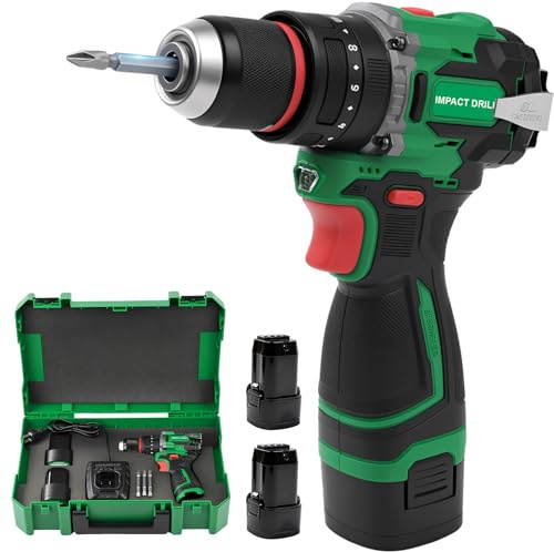 Akku-Schlagbohrmaschine, Elektroschrauber Mit Einstellbarem Drehmoment, 3/8-Zoll-Universalbohrfutter Mit 3 Bits + 2 Akkus, Zum Bohren In Beton, Für Tägliche Reparaturen Im Haushalt