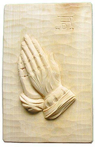CleanPrince AD Albrecht Dürer Betende Hände, 22x15 cm, hell, handgeschnitzt, aus Linde, Holzschnitzerei aus Thüringen, Holz, Relief, Bild, Beten, Gebet, Hand, Wandbild