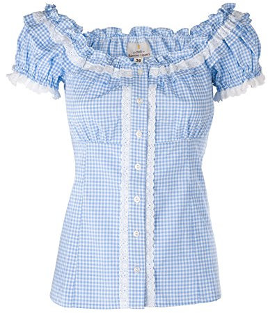 Ramona Lippert® - Damen Dirndl Bluse Laila Blau Kariert Rundausschnitt mit Rüschen im Rücken einstellbare Schlaufen - Trachtenbluse - Blusen für Trachten perfekt fürs Oktoberfest