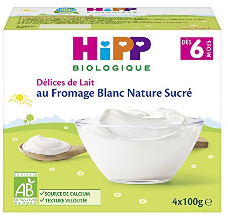 Hipp Fromage Blanc Nature Sucré, 4 x 100g