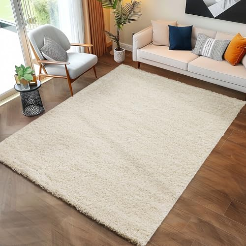 Carpettex Shaggy-Teppich, Hochflor, Wohnzimmer, Florhöhe 3 cm, einfarbig, Creme, 60 x 110 cm