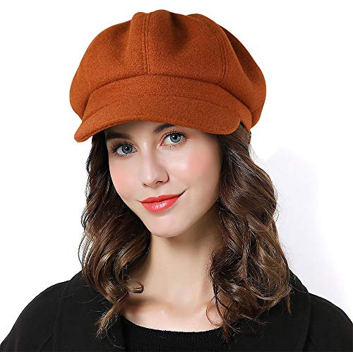 Sumolux Women Beret Newsboy Hat French Wool Cap Classic Autumn Spring Winter, Orange, One Size