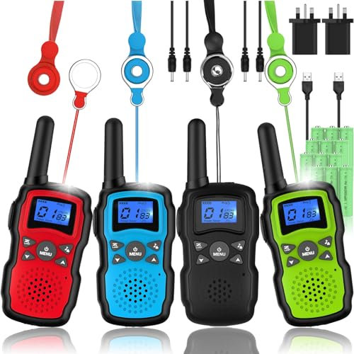 Wishouse Funkgerät Kinder, Walkie Talkie 4er Set, PMR446 Wokie Tokie Aufladbar mit 2 USB Ladegeraet Taschenlampe, Draußen Camping Spielzeug, Geschenke Jungen Mädchen ab 3 4 5 6 7 8 Jahre