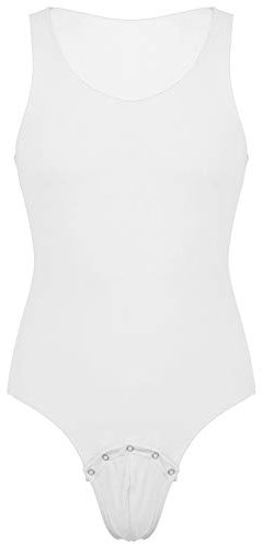 YiZYiF Herren Bodysuit Wrestling Singlet Sport Fitness Body Leotard Weste Einteiler Overall mit Knöpfen im Schritt Stretch Training Athletic Gymnastikanzug Bodywear Weiß XL