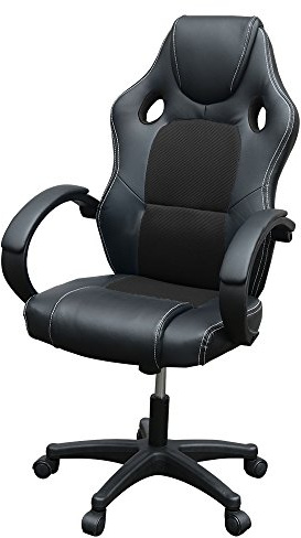 Panana Racing Gaming Computer Office Chair Sport Racing Armchair Executive Swivel Recliner Ergonomic with High Back Mesh Bucket Seat Armrest, PU Leather & Fabric Mesh Chair (Black)